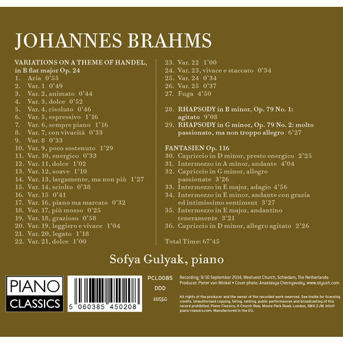 Piano Classics Brahms: Handel Variations, 2 Rhapsodies, Fantasien