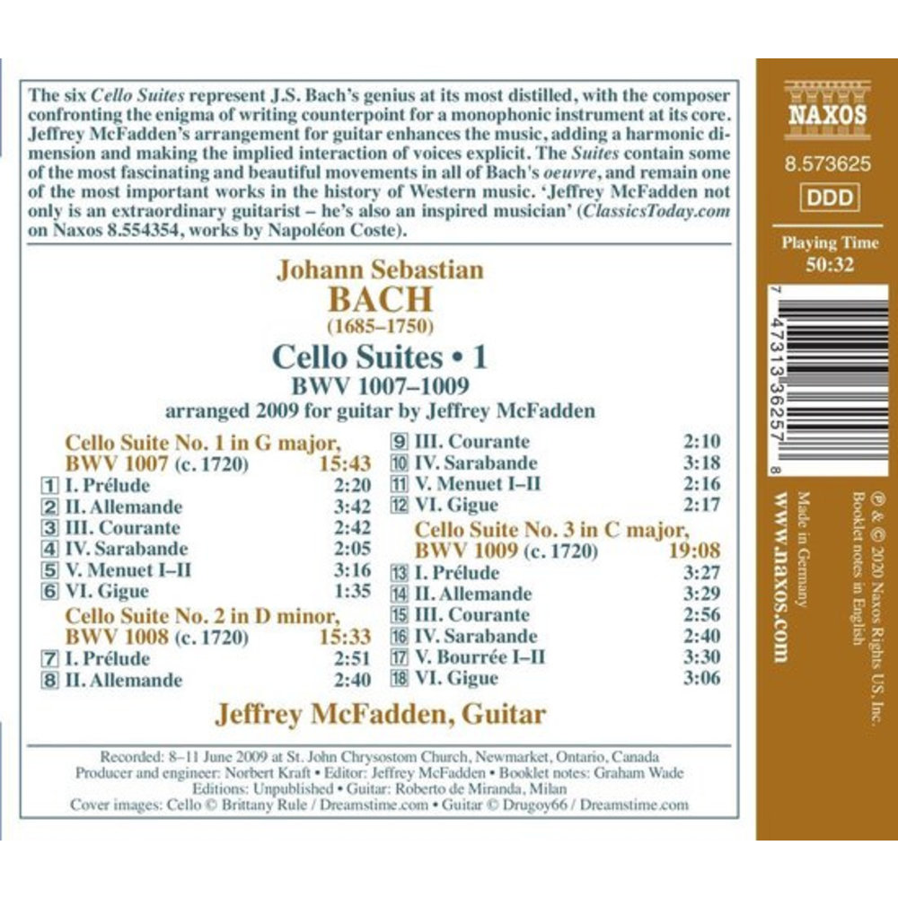 Naxos J.S. Bach:Cello Suites, Vol. 1 Nos. 1–3, BWV 1007–1009 (Arranged for guitar)