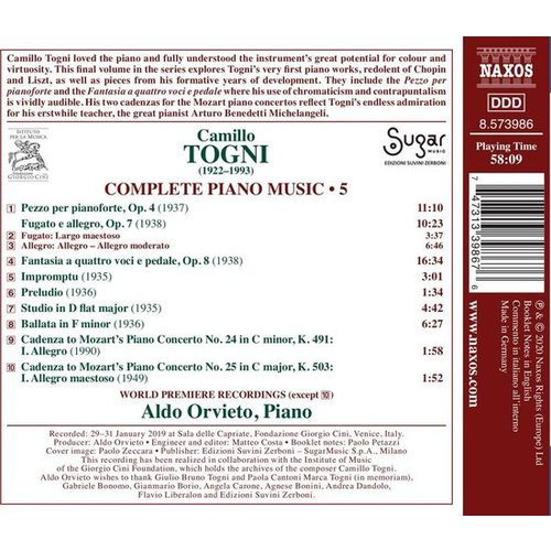 Naxos Togni: Complete Piano Music, Vol. 5