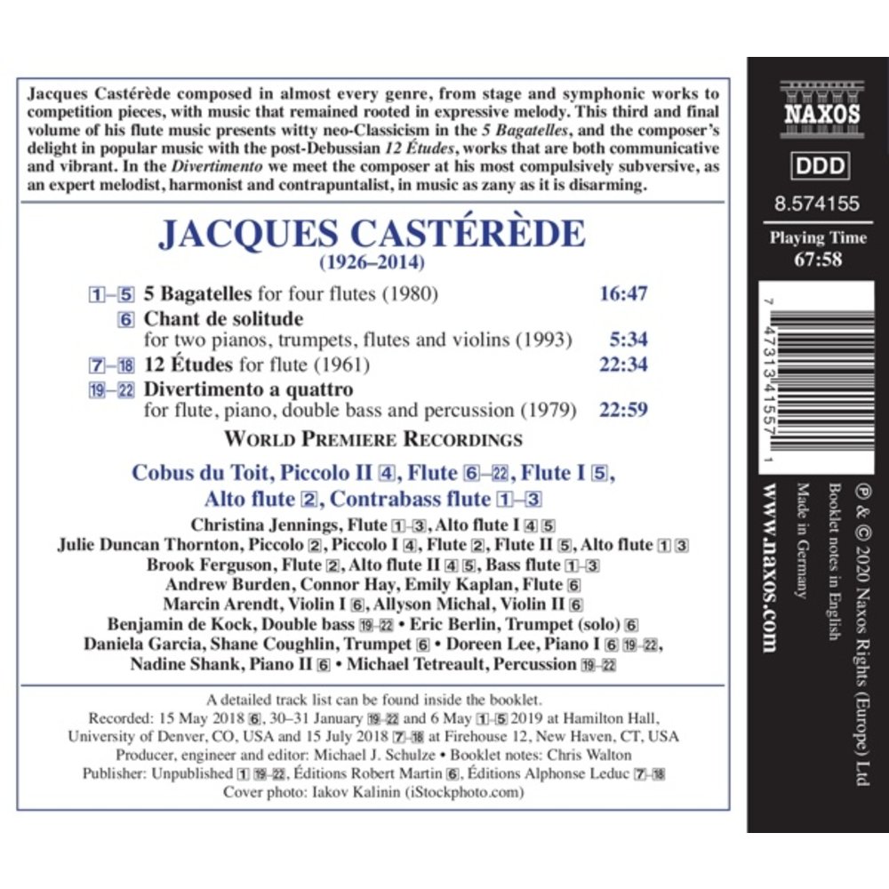Naxos Castérède: Complete Works for Flute, Vol. 3