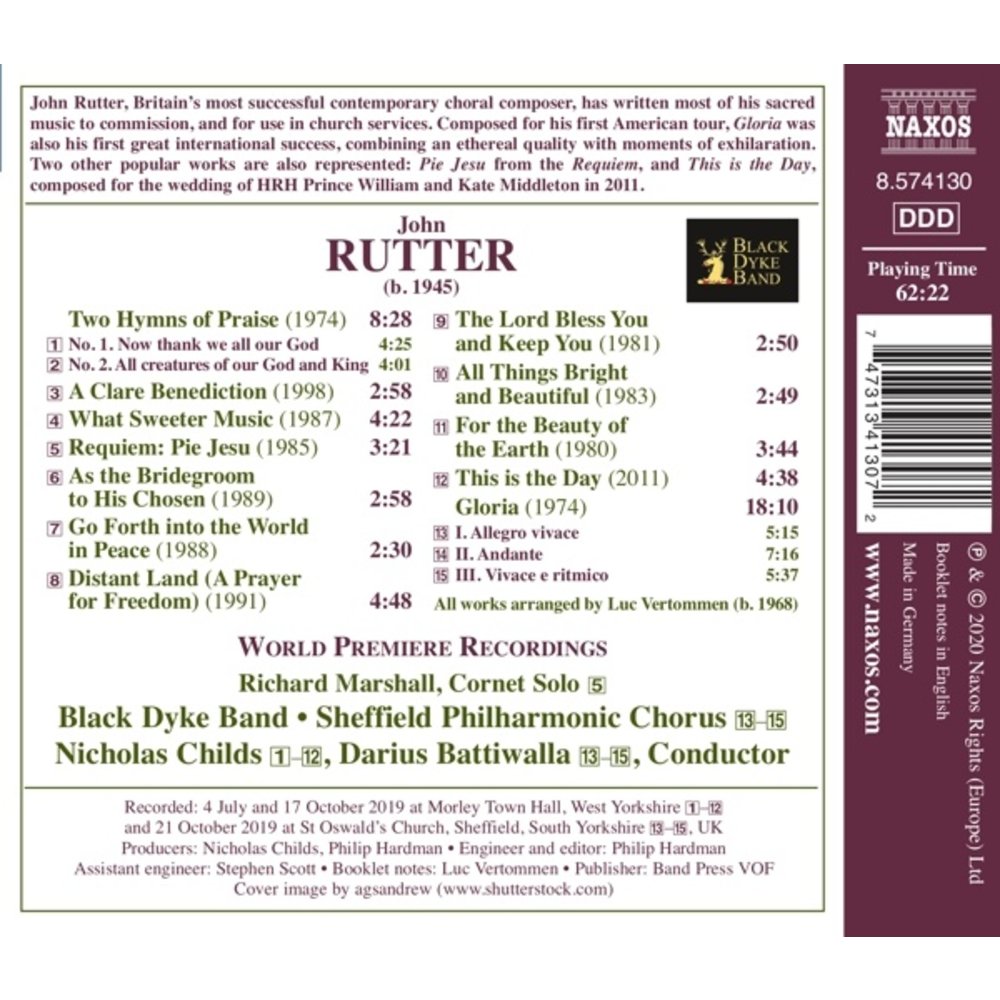 Naxos Rutter: ANTHEMS, HYMNS AND GLORIA FOR BRASS BAND