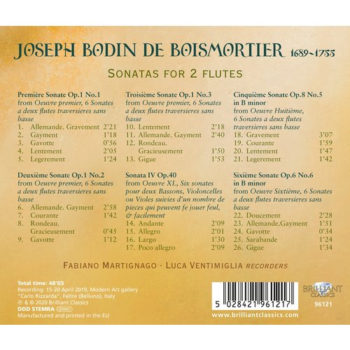 Brilliant Classics BOISMORTIER: SONATAS FOR 2 FLUTES