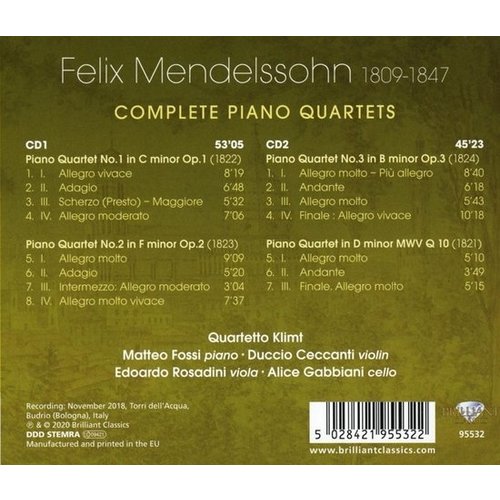 Brilliant Classics Mendelssohn: Complete Piano Quartets (2CD)