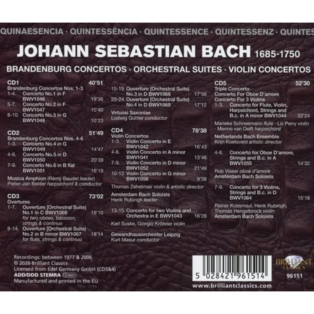 Brilliant Classics Quintessence: J.S. Bach: Brandenburg Concertos, Orchestral Suites, Violin Concertos