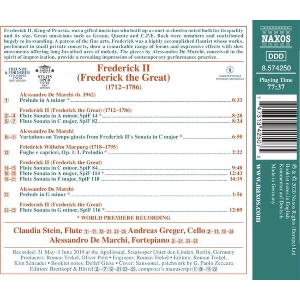 Naxos Frederick II: Flute Sonatas, SPIF 14, 82, 84, 114, 116 & 118