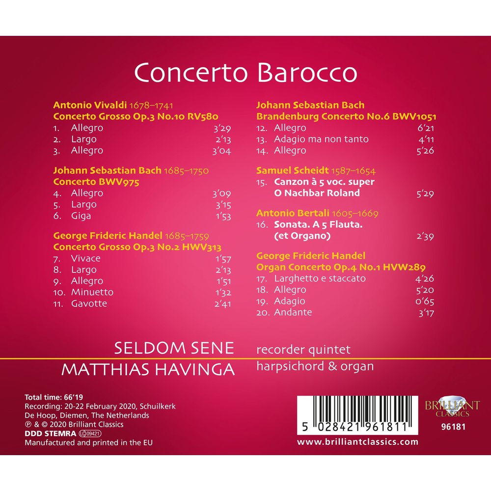 Brilliant Classics Concerto Barocco; Seldom Sene, Matthias Havinga