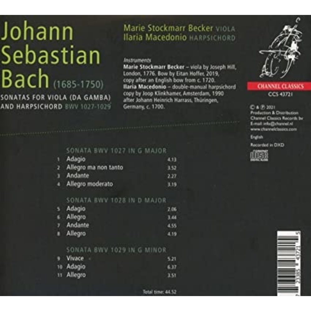 CHANNEL CLASSICS Bach: Sonatas for Viola (da Gamba) and Harpsichord BWV 1027-1029