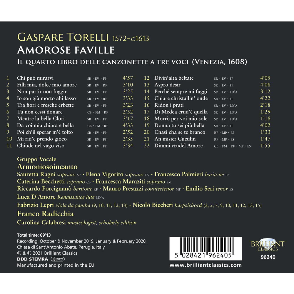 Brilliant Classics Torelli: Amorose Faville, The Fourth Book of Canzonette