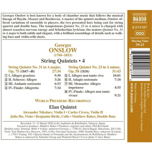 Naxos Onslow: String Quintets 4, Nos. 23 & 31