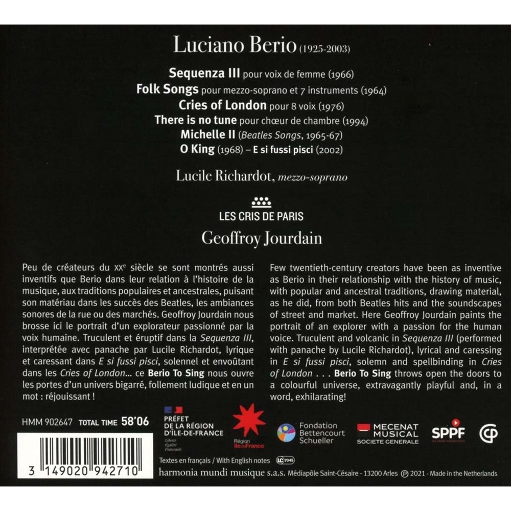 Harmonia Mundi Berio to Sing