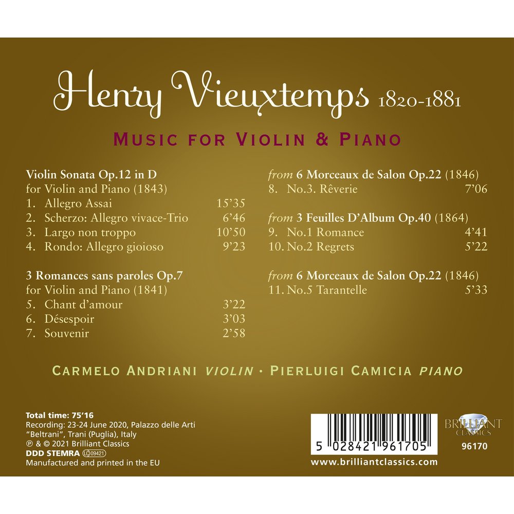 Brilliant Classics Vieuxtemps: Music for Piano & Violin