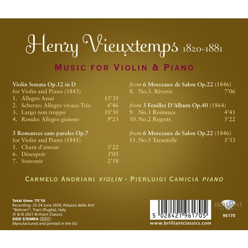 Brilliant Classics Vieuxtemps: Music for Piano & Violin