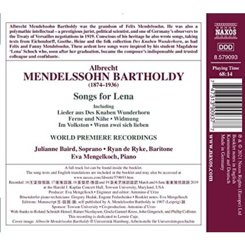 Naxos Albrecht Mendelssohn: Songs for Lena