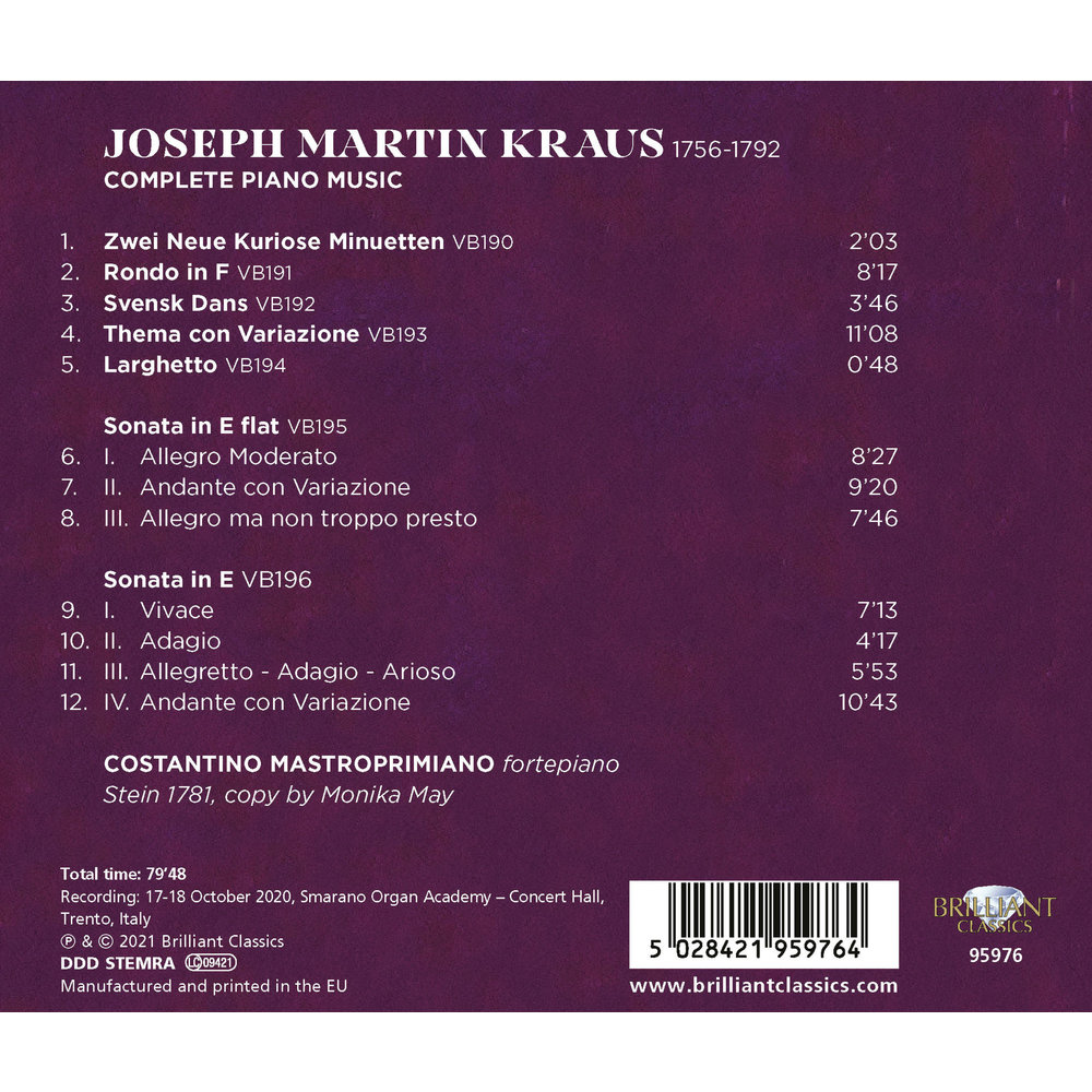 Brilliant Classics Kraus: Complete Piano Music