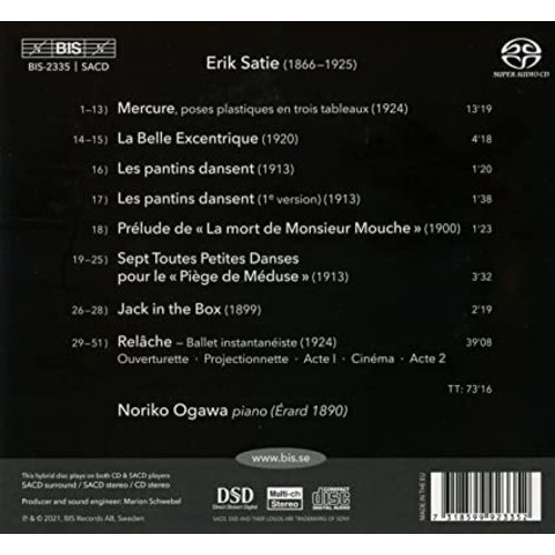 BIS Satie: Relache & Cinema; Piano Music, Vol. 4