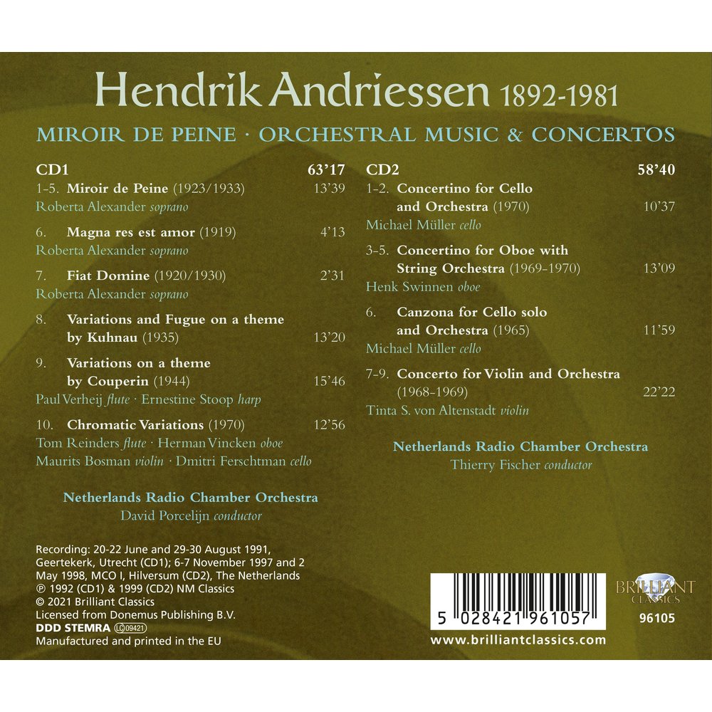 Brilliant Classics ANDRIESSEN: MIROIR DE PEINE, ORCHESTRAL MUSIC  (2CD)