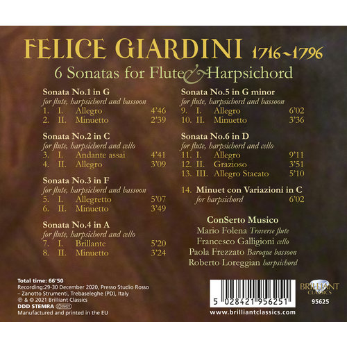 Brilliant Classics GIARDINI: 6 SONATAS FOR FLUTE & HARPSICHORD