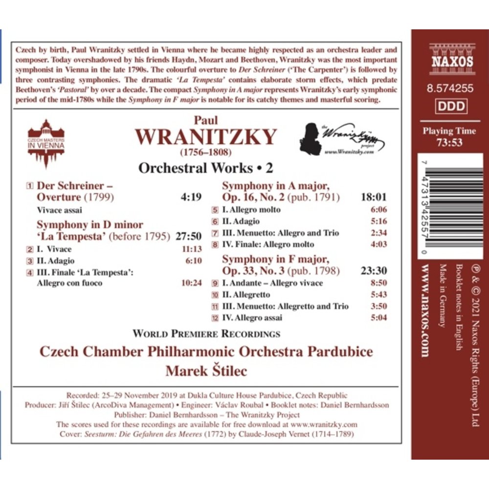 Naxos WRANITZKY: ORCHESTRAL WORKS, VOL. 2