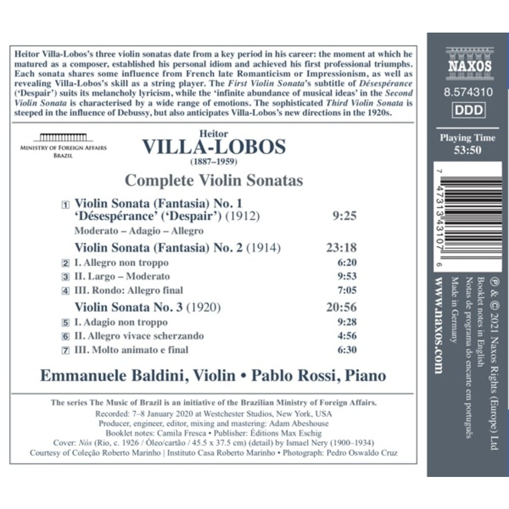 Naxos HEITOR VILLA-LOBOS: COMPLETE VIOLIN SONATAS