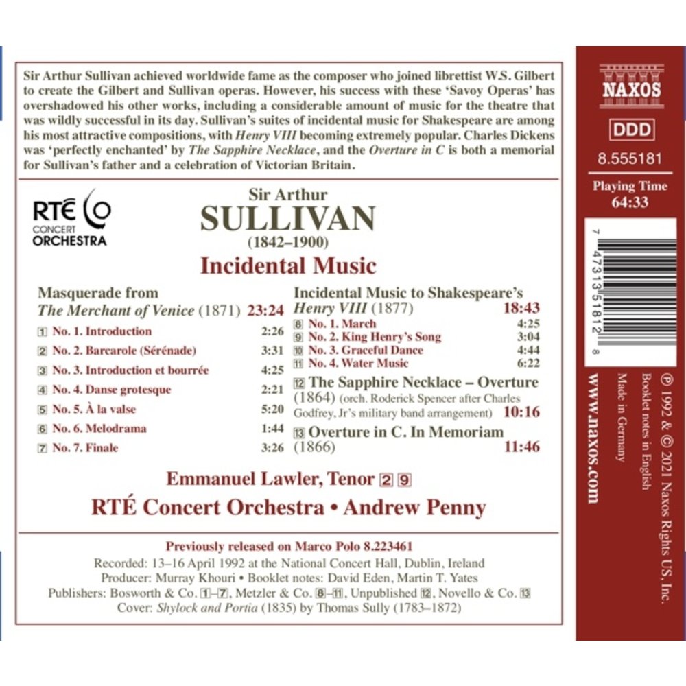 Naxos SULLIVAN: INCIDENTAL MUSIC