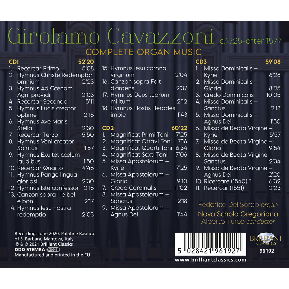 Brilliant Classics CAVAZZONI: COMPLETE ORGAN MUSIC (3CD)