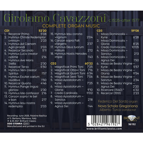 Brilliant Classics CAVAZZONI: COMPLETE ORGAN MUSIC (3CD)