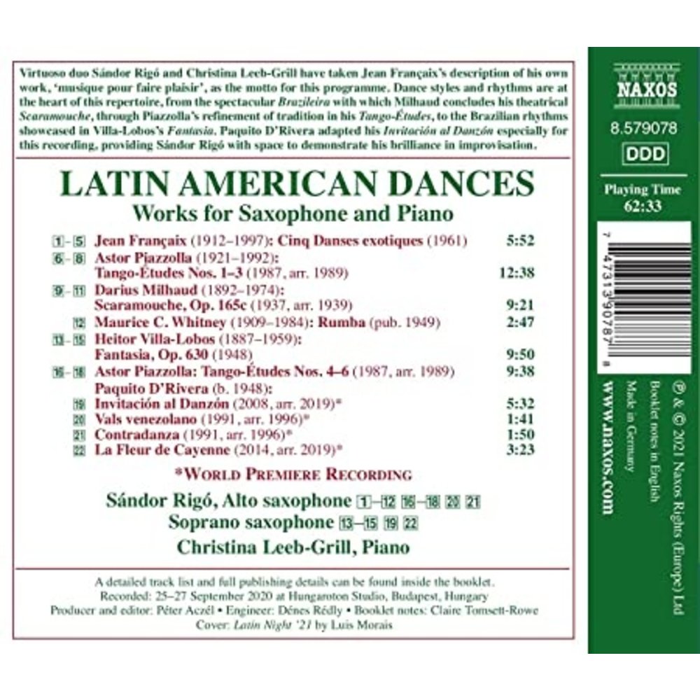 Naxos LATIN AMERICAN DANCES - WORKS FOR SAXOPHONE AND PIANO