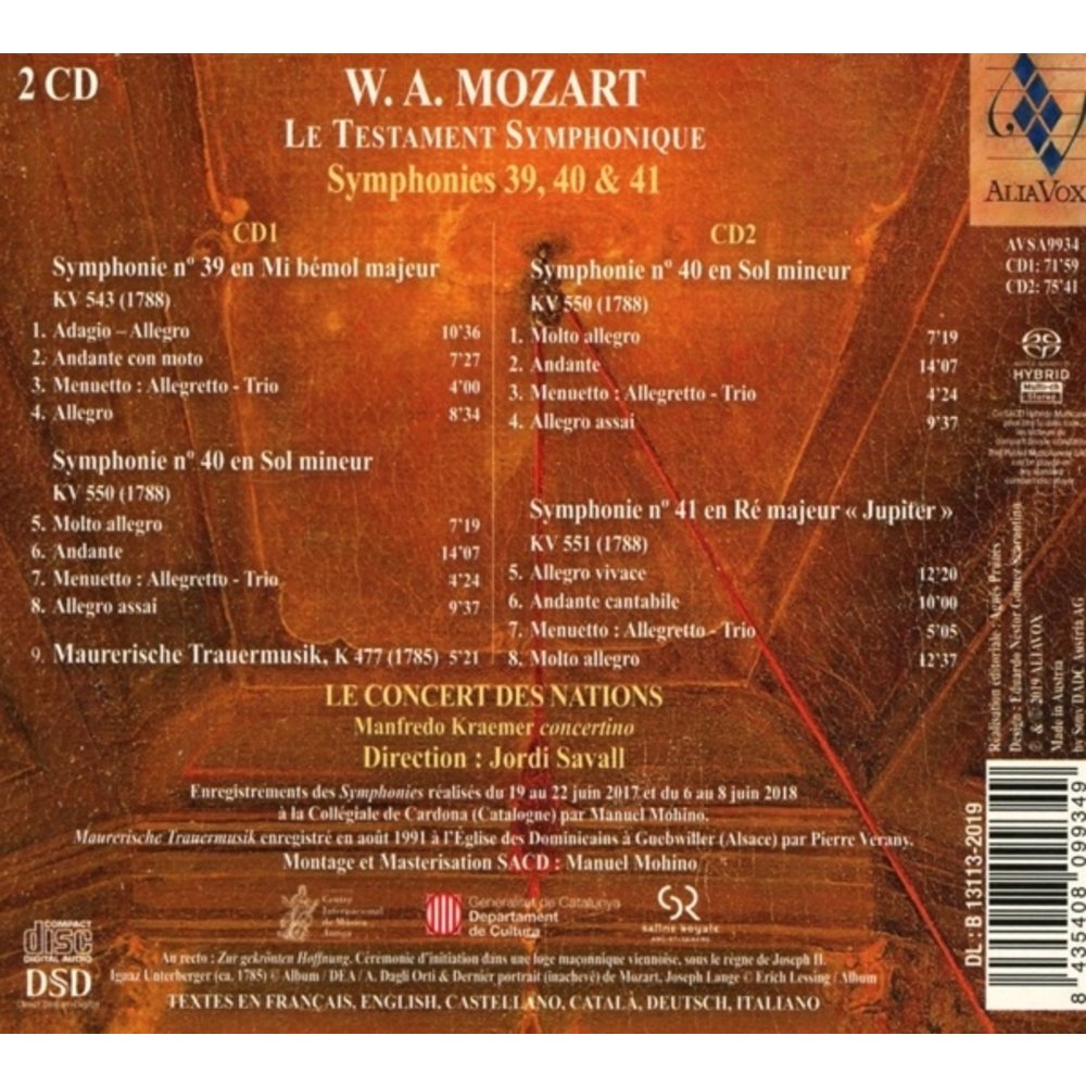 Alia Vox MOZART: LE TESTAMENT SYMPHONIQUE SYM. 39-40