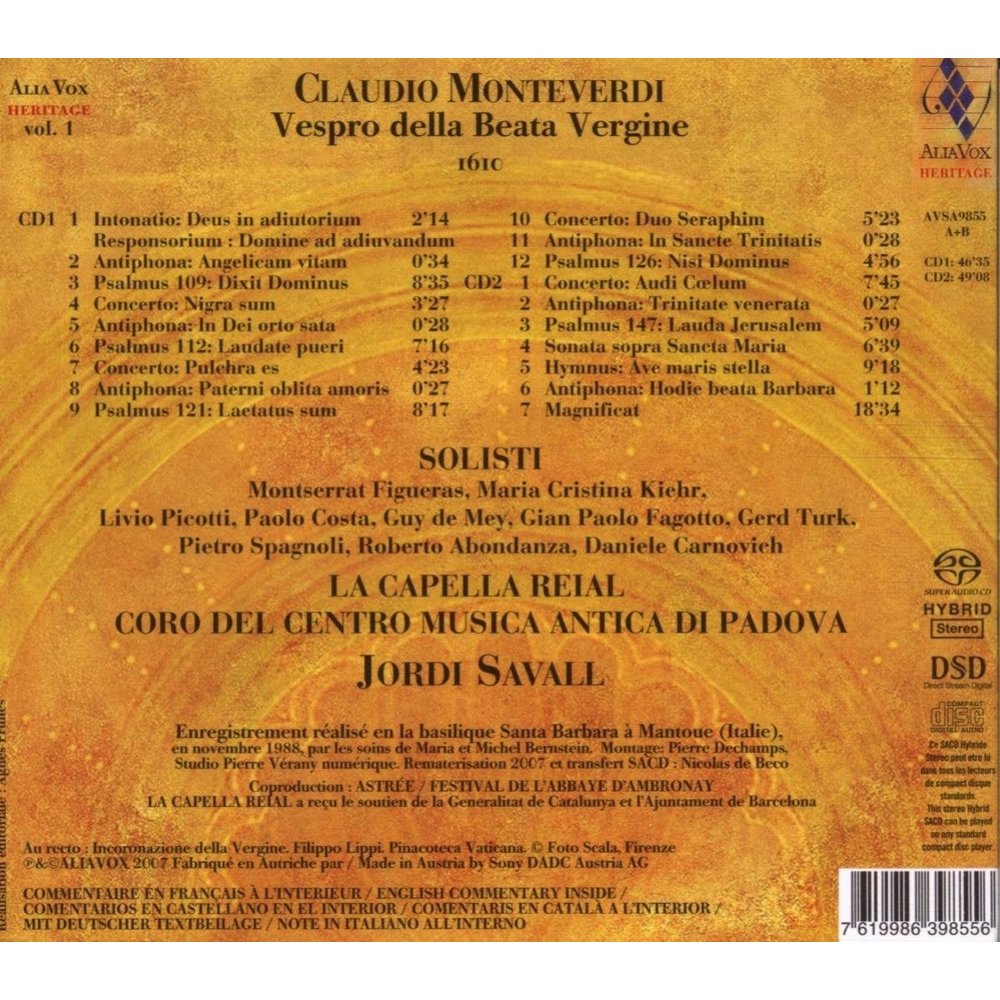Alia Vox MONTEVERDI: VESPRO DELLA BEATA VERGINE 1610
