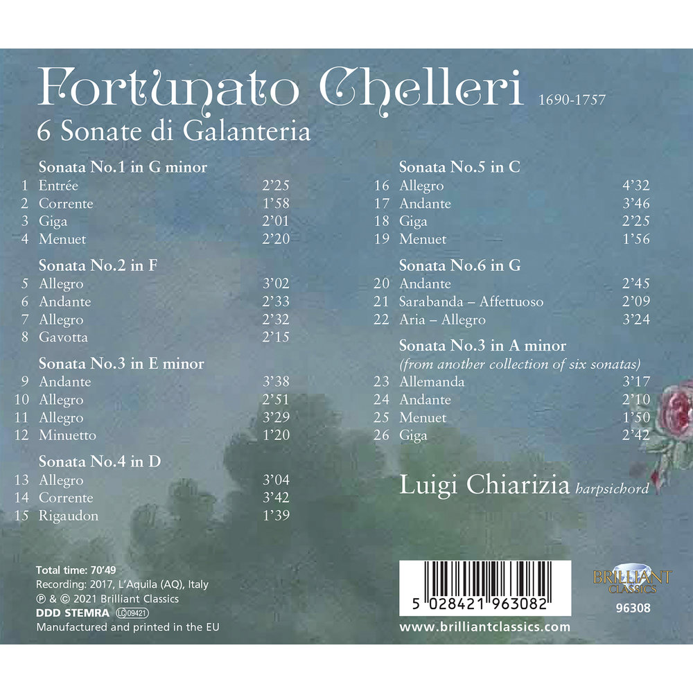 Brilliant Classics CHELLERI: 6 SONATE DI GALANTERIA