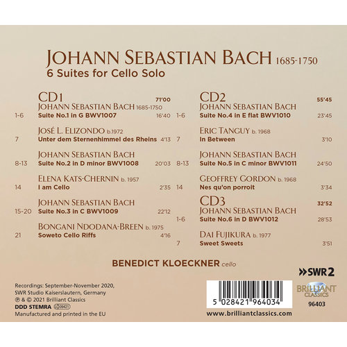 Brilliant Classics J.S. BACH: 6 SUITES FOR CELLO SOLO BWV 1007-1012 (3CD)