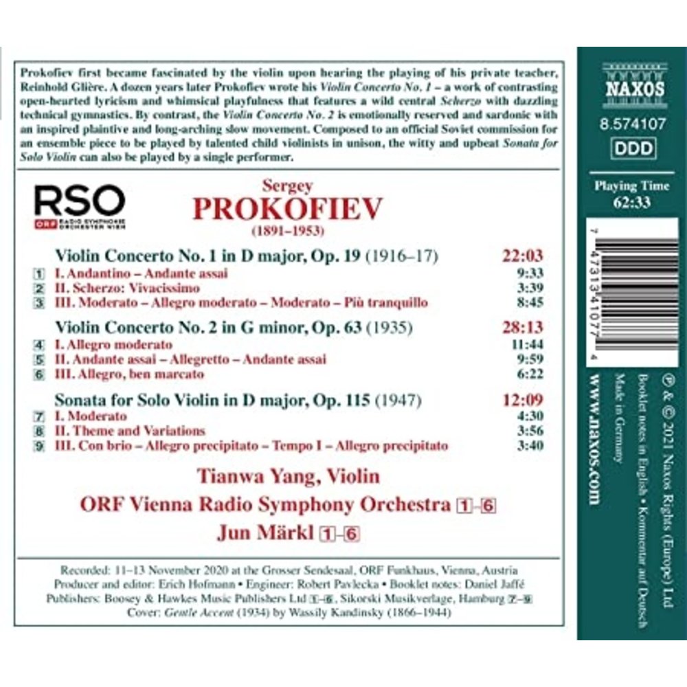 Naxos PROKOFIEV: VIOLIN CONCERTOS NOS. 1 AND 2 - SONATA FOR SOLO VI