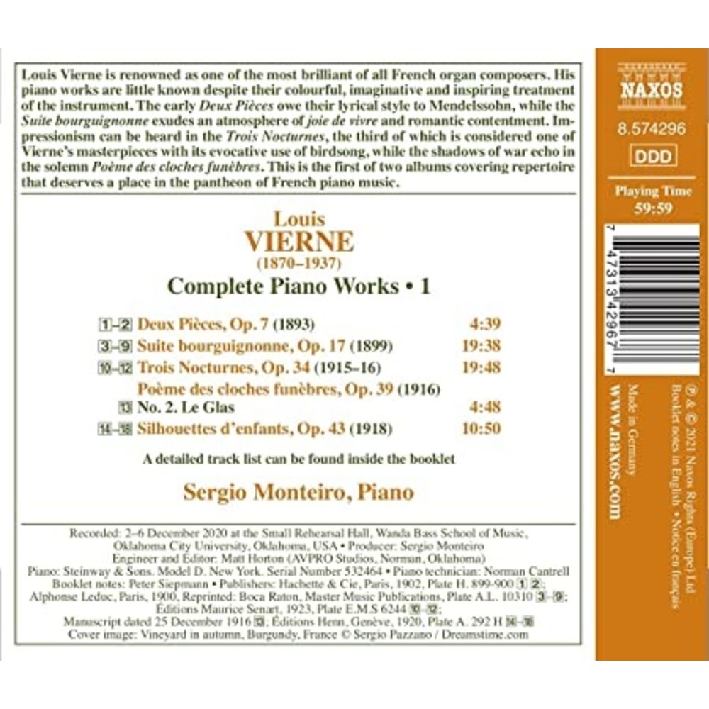 Naxos VIERNE: COMPLETE PIANO WORKS, VOL. 1 - SUITE BOURGUIGNONNE