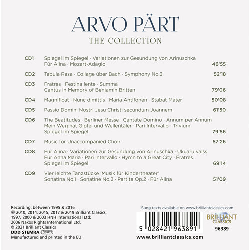 Brilliant Classics ARVO PÄRT: THE COLLECTION (9CD)