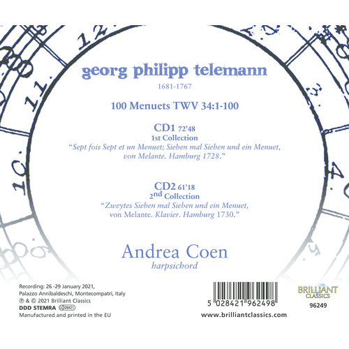 Brilliant Classics TELEMANN: 100 MENUETS TWV 34:1-100 (2CD)