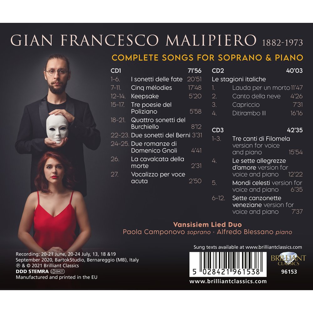 Brilliant Classics MALIPIERO: COMPLETE SONGS FOR SOPRANO AND PIANO (3CD)
