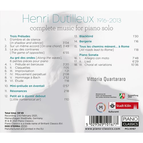 Piano Classics DUTILLEUX: COMPLETE MUSIC FOR PIANO SOLO