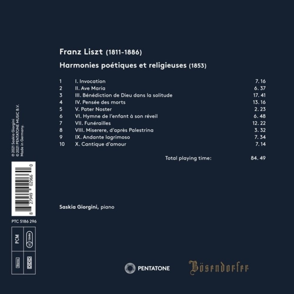 Pentatone LISZT: HARMONIES POETIQUES ET RELIGIEUSES