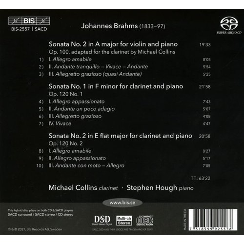 BIS BRAHMS: THREE SONATAS