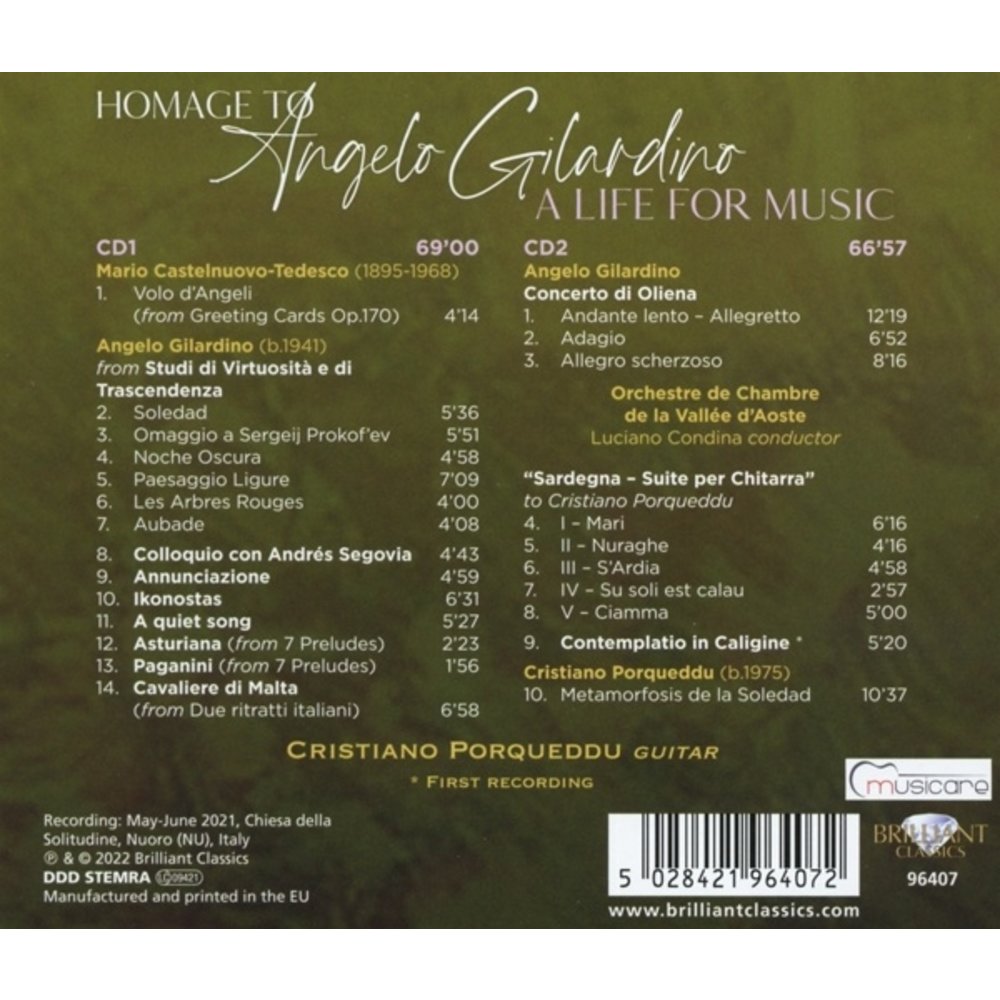 Brilliant Classics HOMAGE TO ANGELO GILARDINO - A LIFE FOR MUSIC