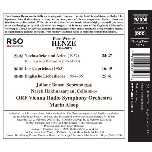 Naxos HENZE: NACHTSTUCKE UND ARIEN