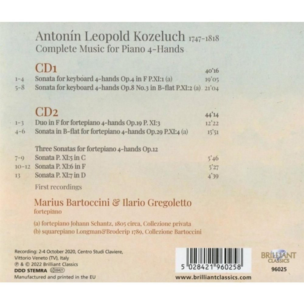Brilliant Classics KOZELUCH: COMPLETE MUSIC FOR PIANO 4-HANDS
