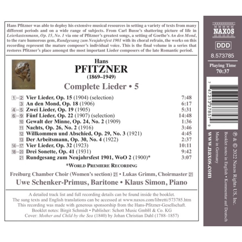 Naxos PFITZNER: COMPLETE LIEDER, VOL. 5
