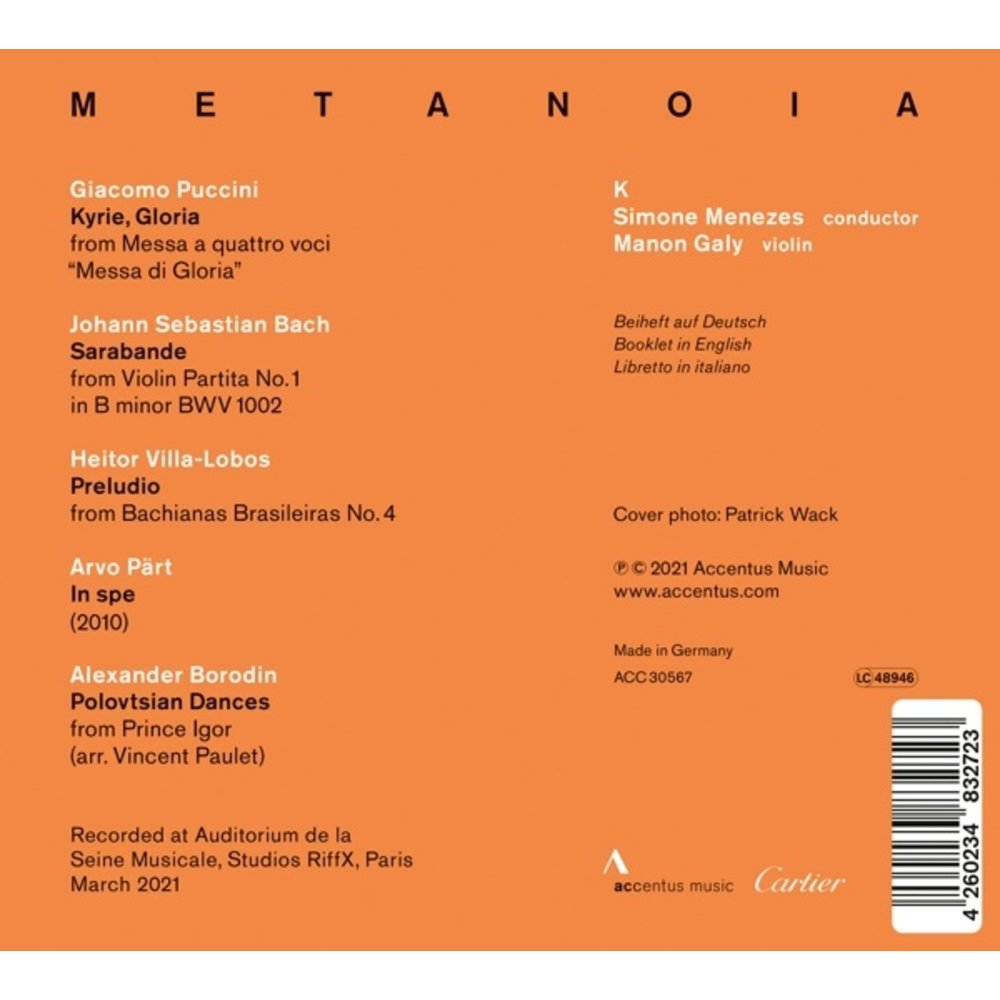 PUCCINI, BACH, VILLA LOBOS, PÄRT, BORODIN: METANOIA