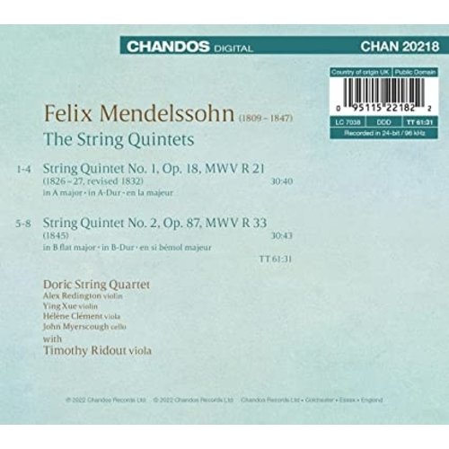 CHANDOS MENDELSSOHN: THE STRING QUINTETS