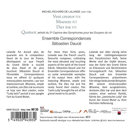 Harmonia Mundi DE LALANDE: GRANDS MOTETS, DIES IRAE, MISERERE, VENI CREATOR