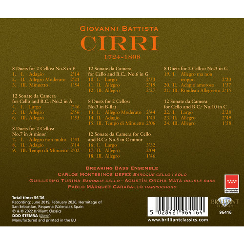 Brilliant Classics CIRRI: SONATAS AND DUOS FOR CELLO