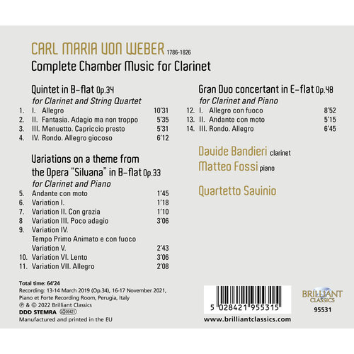 Brilliant Classics WEBER: COMPLETE CHAMBER MUSIC FOR CLARINET