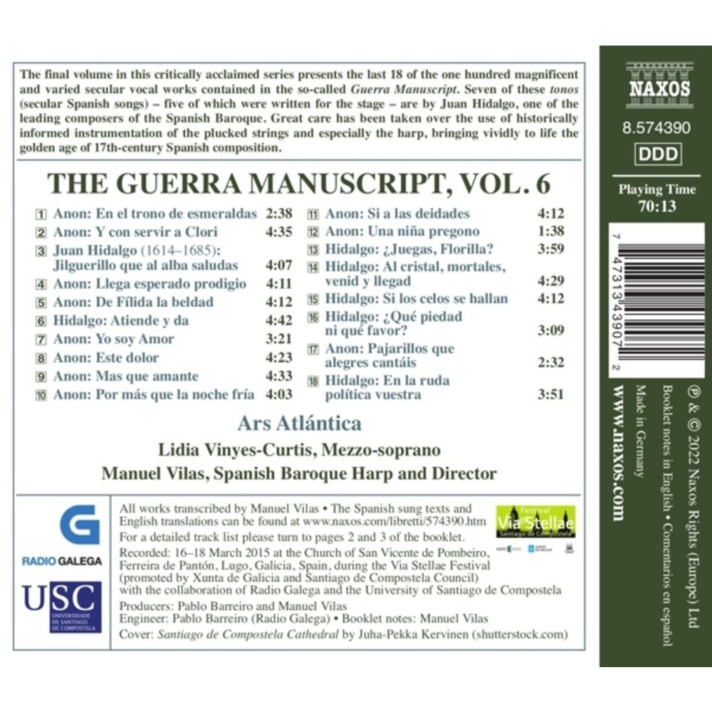 Naxos THE GUERRA MANUSCRIPT, VOL. 6 - 17TH CENTURY SECUL