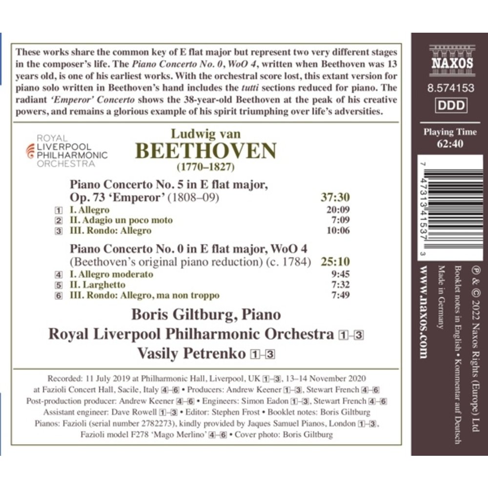 Naxos BEETHOVEN: PIANO CONCERTO NO. 5 'EMPEROR' - PIANO CONCERTO NO